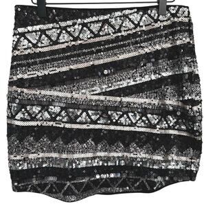 Express Sequin Mini Skirt Silver Black Y2K Party Club Women Small